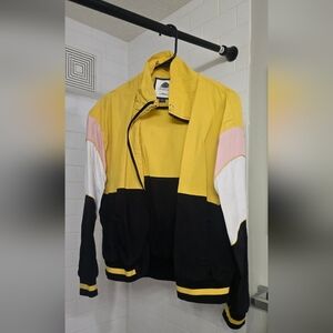 Vibrant Women's Bomber Jacket in Yellow, Pink, and Black
